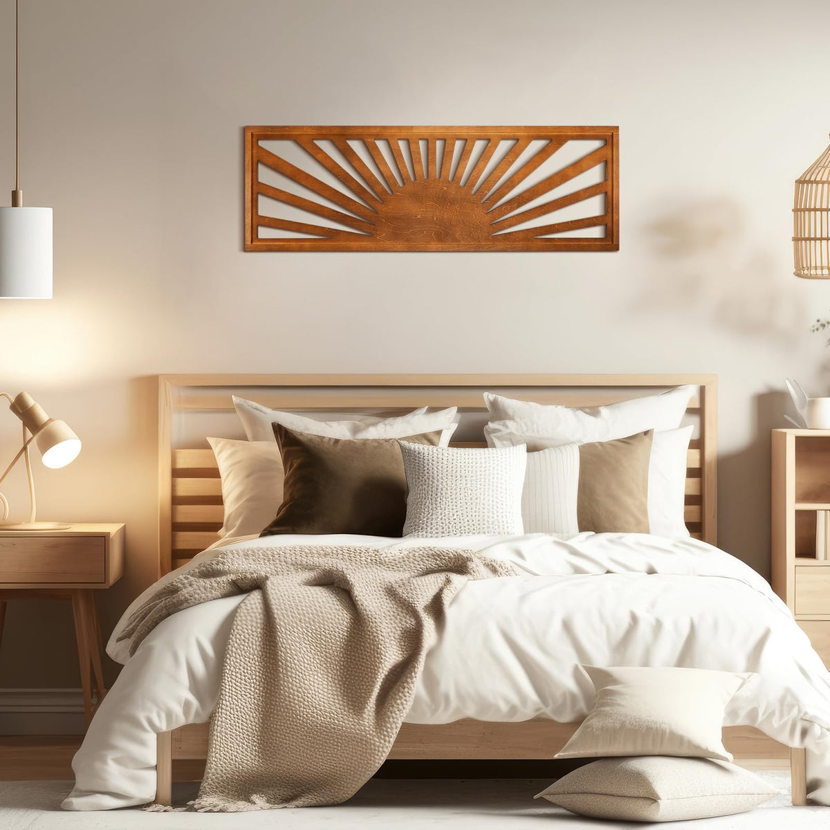 Burbell Sun wooden sculpture suits nursery or office spaces.