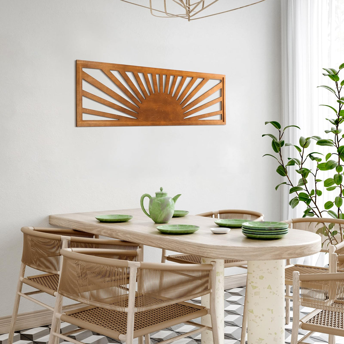 Burbell Sun wall art brings natural texture indoors.