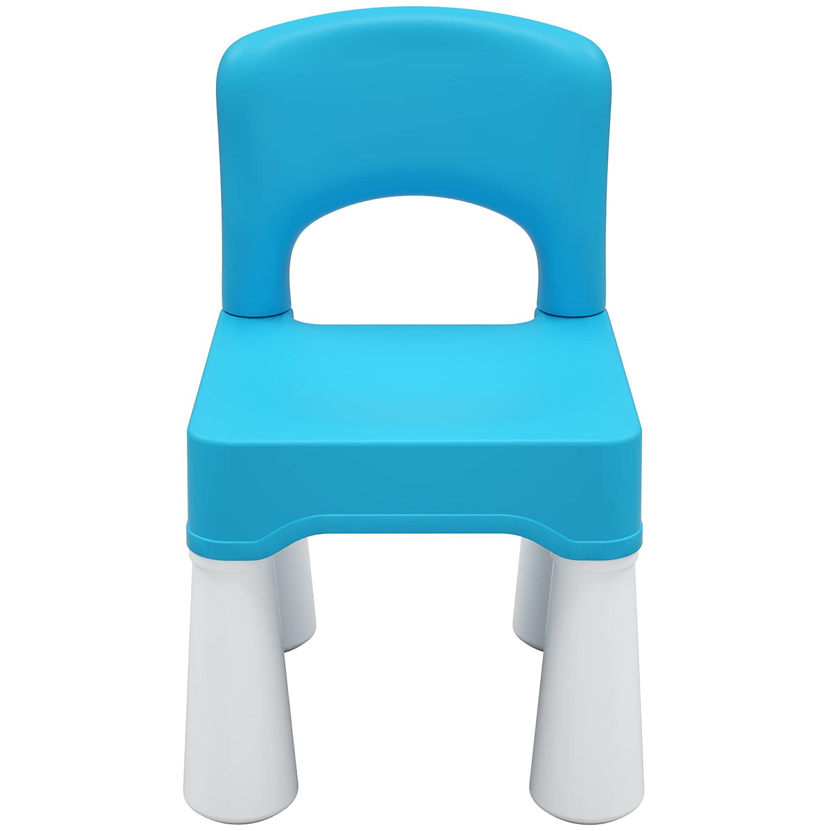 The burgkidz toddler chair with calming blue seat promotes easy seating for ages 2-4.