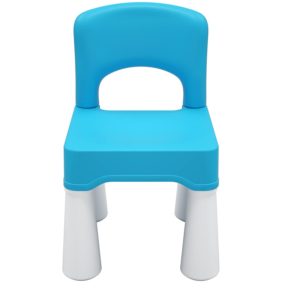 The burgkidz toddler chair with calming blue seat promotes easy seating for ages 2-4.
