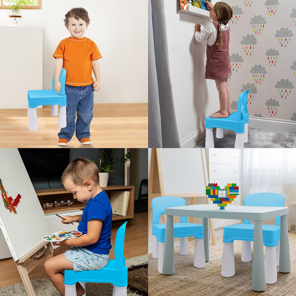 The burgkidz toddler chair's lightweight design allows easy movement between rooms.
