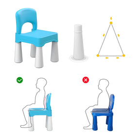 The burgkidz chair uses triangular legs with anti-slip pads for stability.