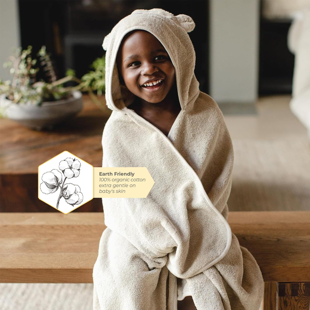 Burt's Bees Baby toddler towel with owl hood for warm post-bath moments