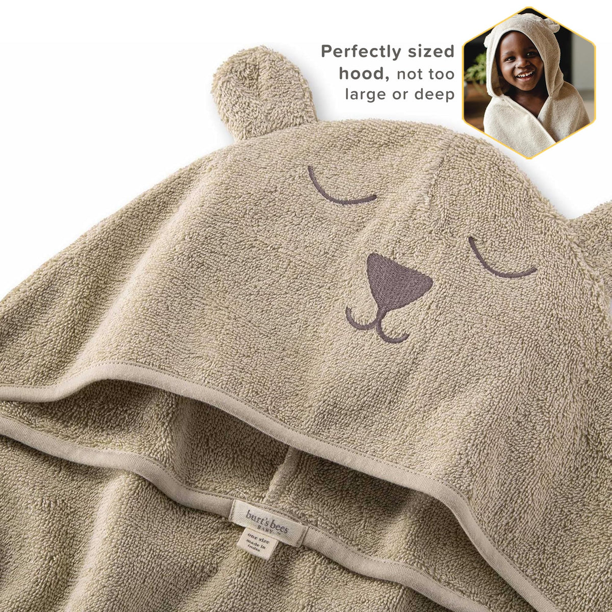 Burt's Bees Baby toddler towel with panda hood for gentle drying