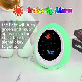 Butting Kids Alarm Clock sun and moon display signaling wake time