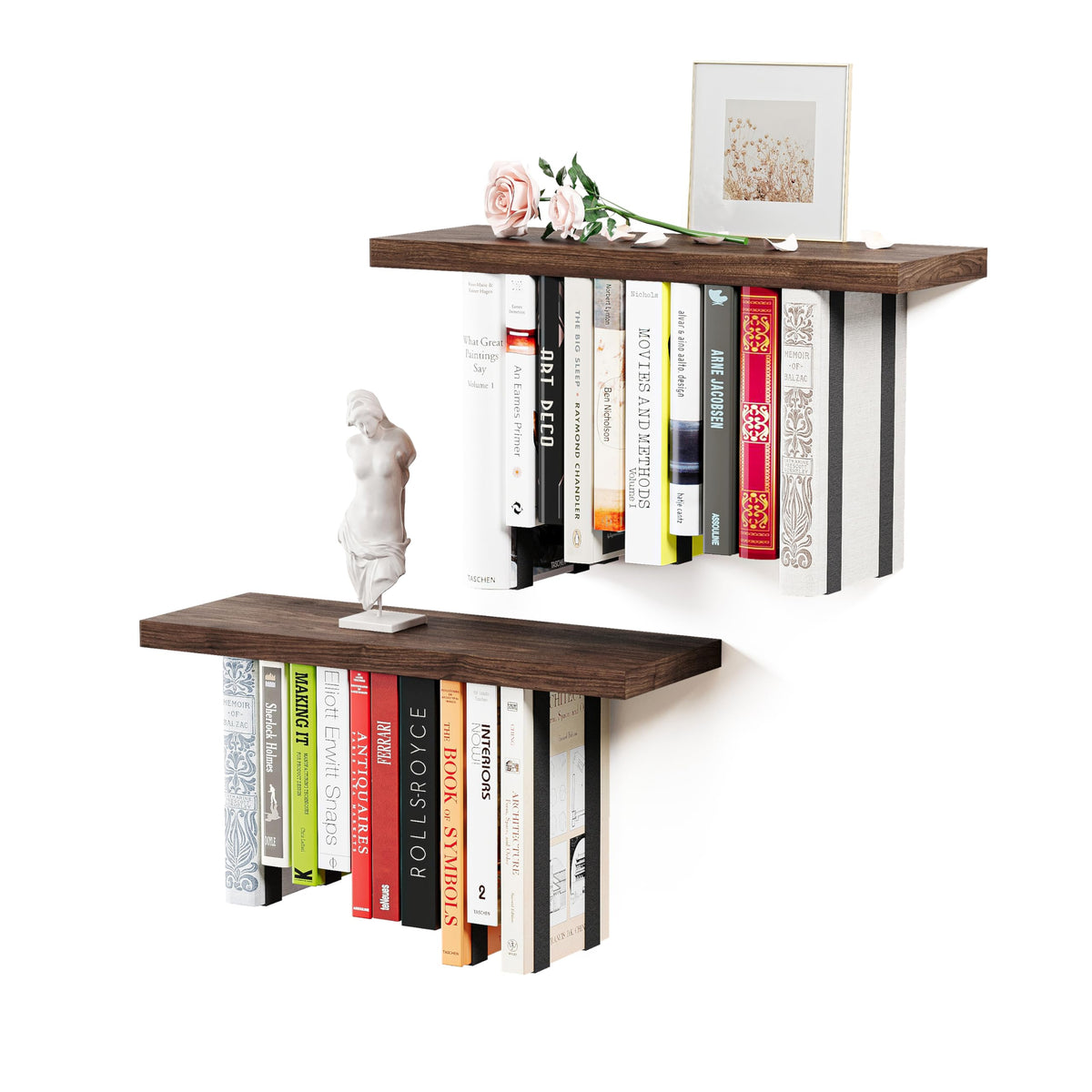 BUTUNITA floating bookshelf with rustic design enhances living spaces.