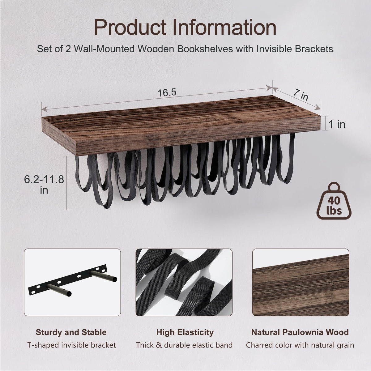 BUTUNITA wall-mounted shelf uses invisible brackets for clutter-free storage.
