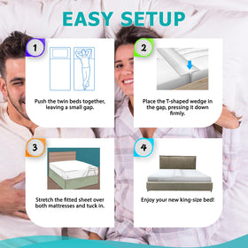 Buve Bed Bridge in-bedroom setup demonstrating spacious sleep surface