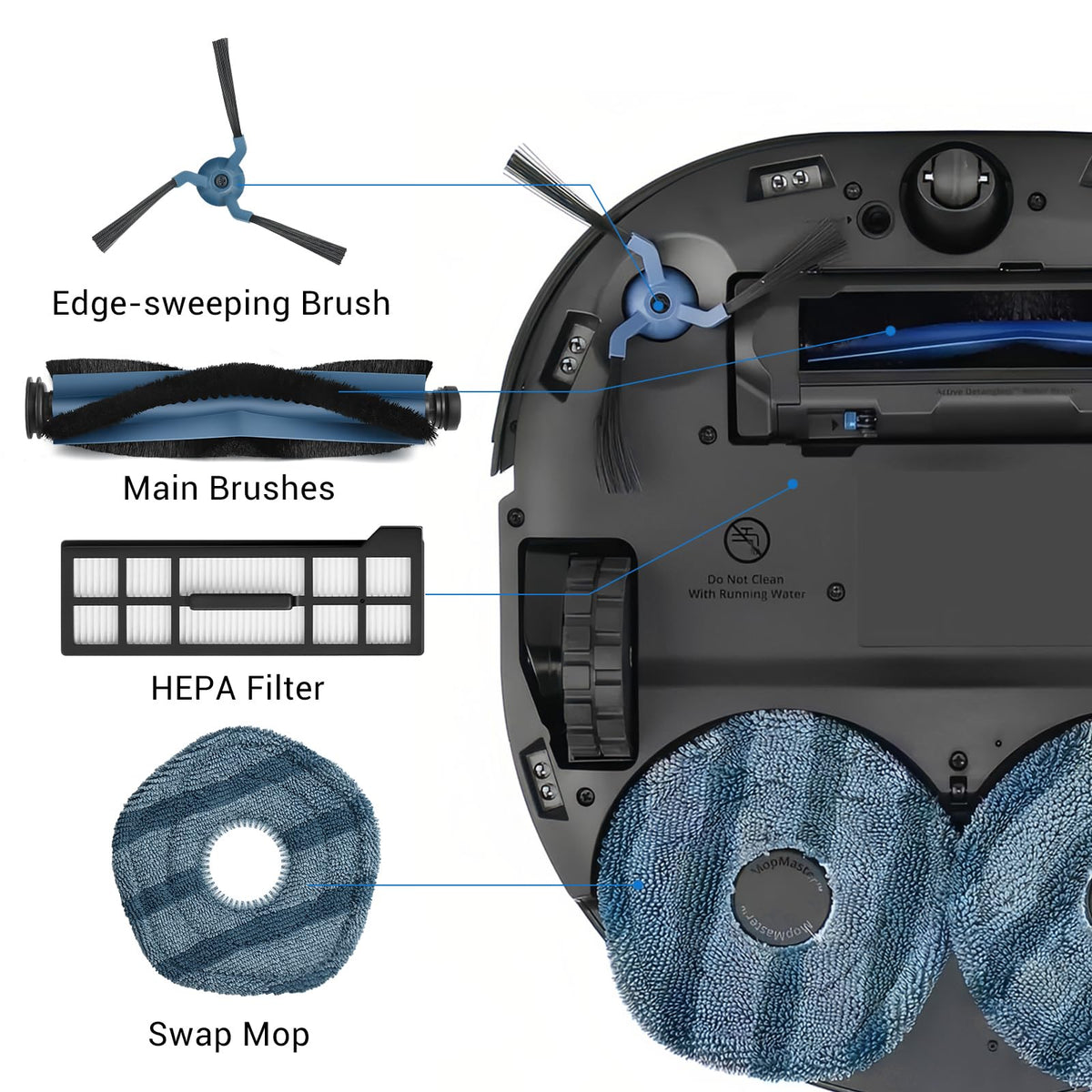 BUXEBUX X10 Pro Omni side brushes reach corners for thorough edge cleaning.