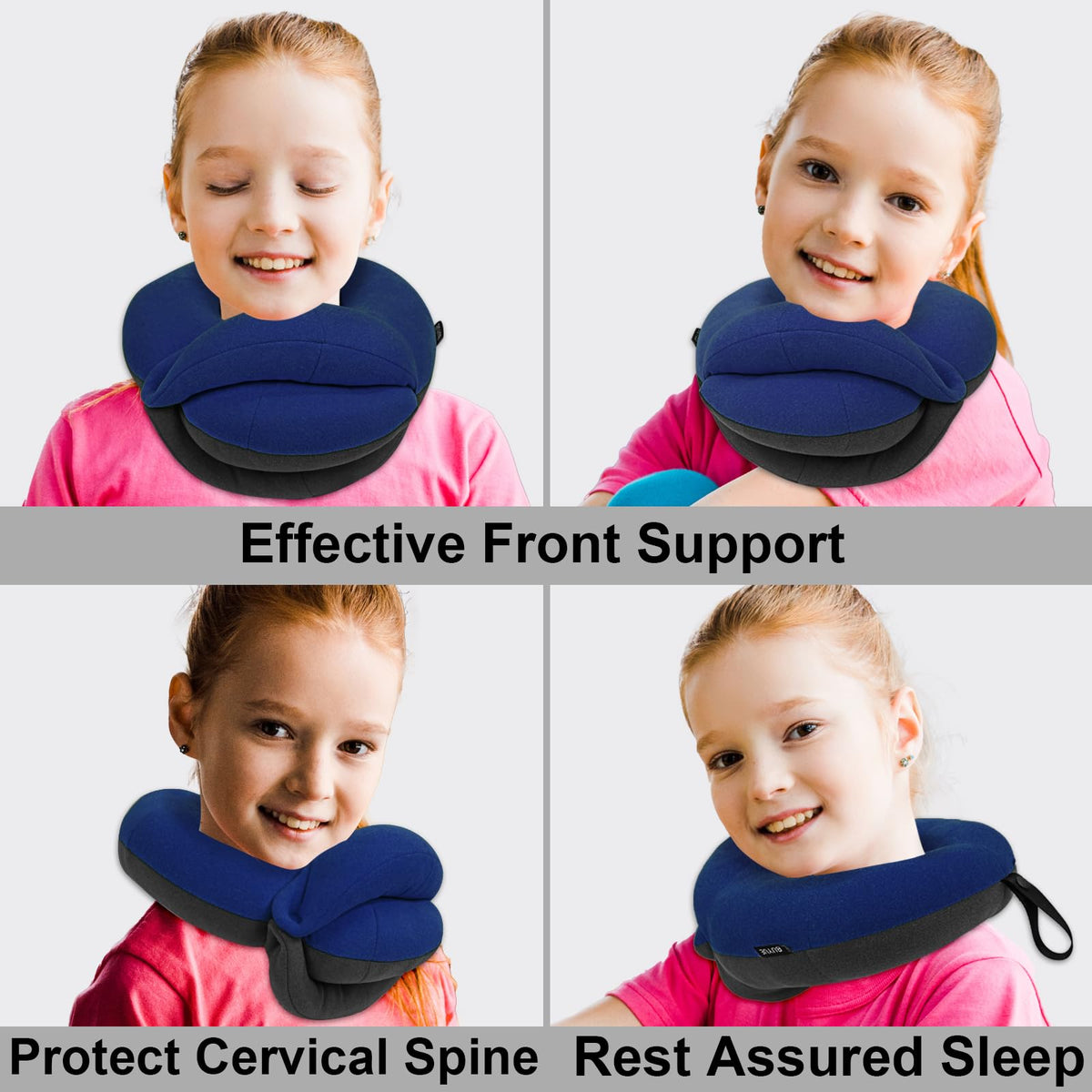 BUYUE Kids Travel Pillow showing front support angle for chin rest during naps
