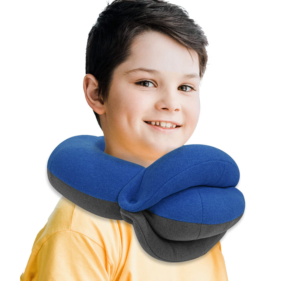 BUYUE Kids Travel Pillow with memory foam offers 360° neck support for plane journeys