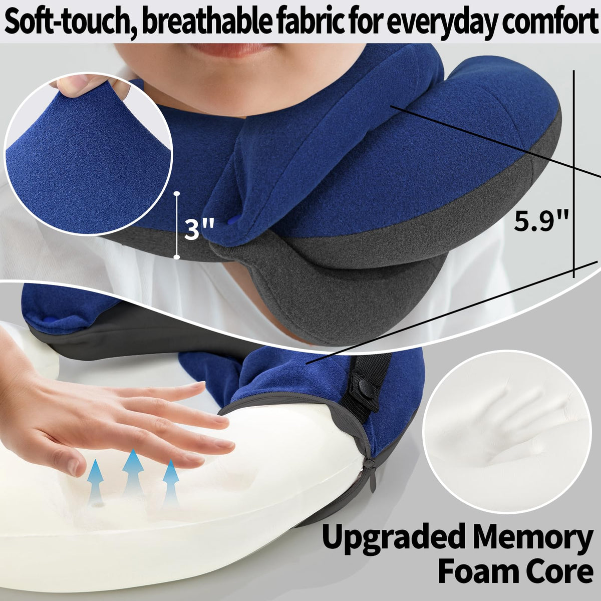 BUYUE travel pillow includes bag and snap strap for luggage compatibility