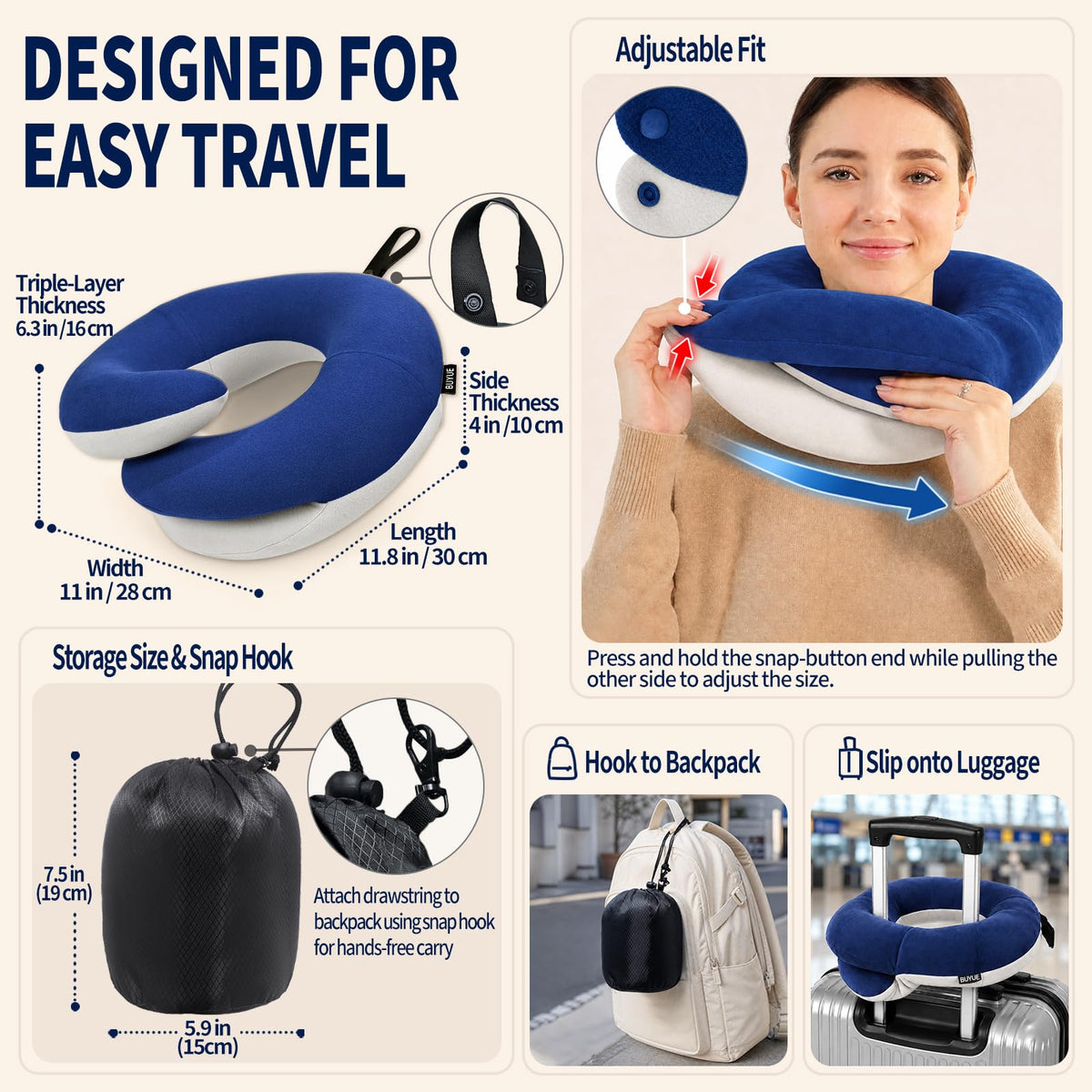 BUYUE compact storage bag with snap strap attaches to luggage.