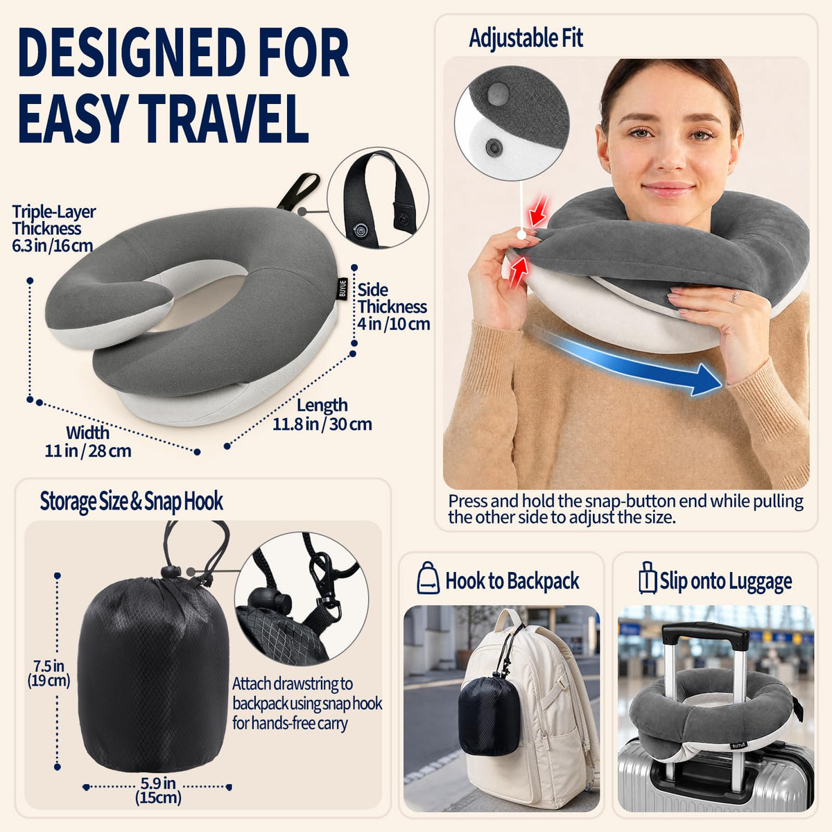 BUYUE travel kit includes eye mask and earplugs for a private, restful nap.