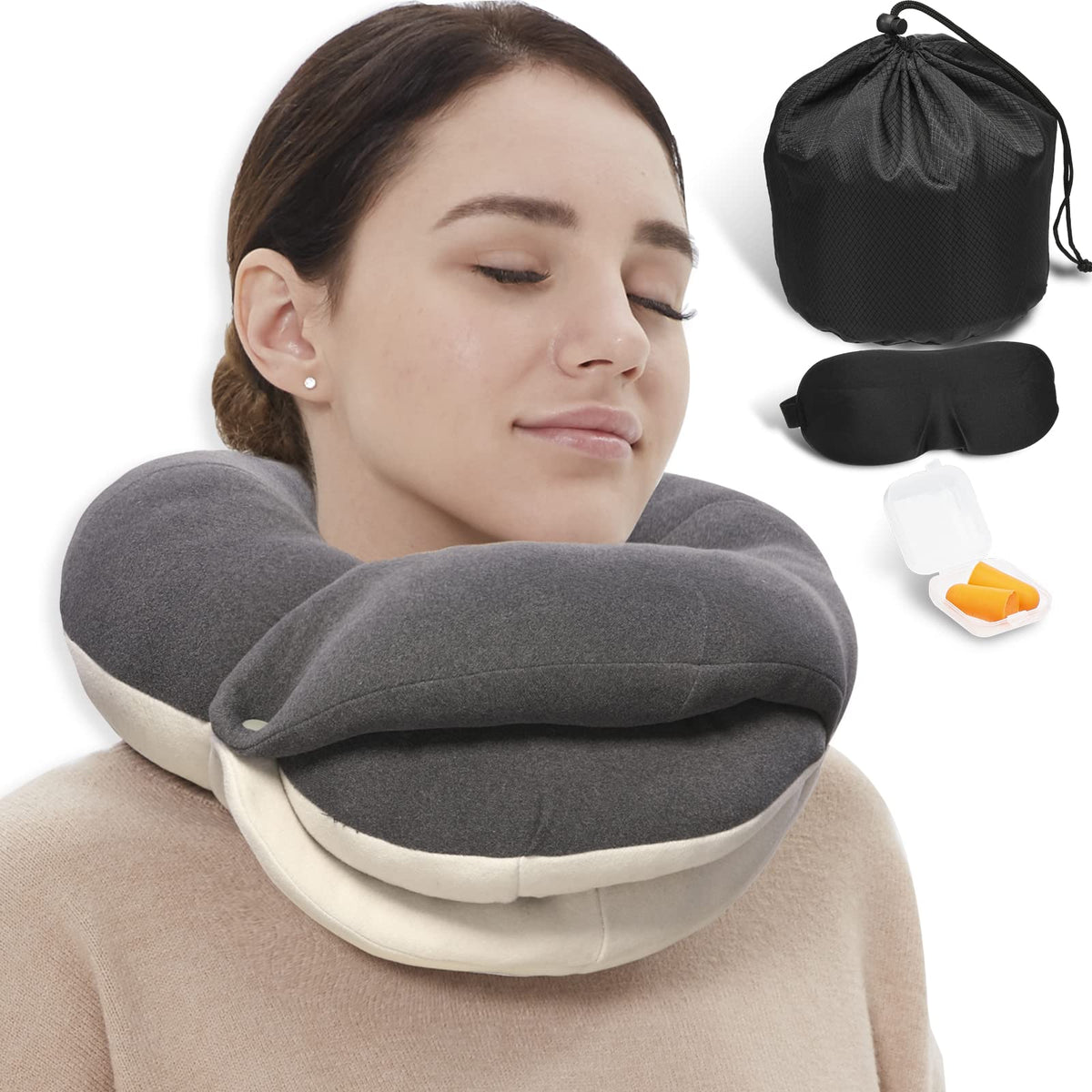 BUYUE travel neck pillow 360-support provides full head and neck stability during travel.
