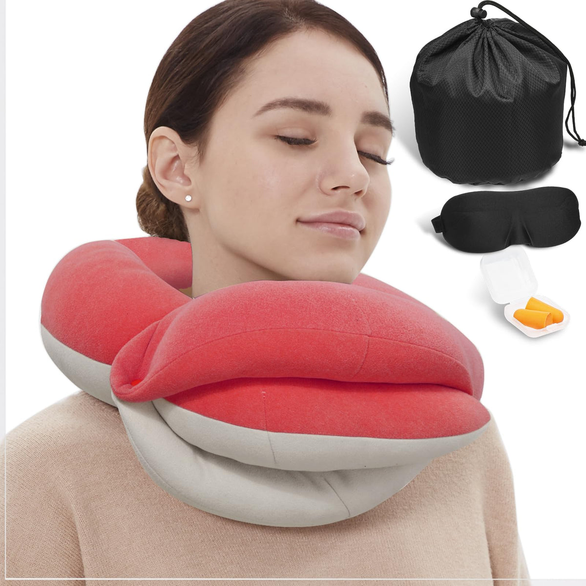 BUYUE travel neck pillow with 360° support for comfortable long flights.