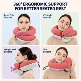 BUYUE neck pillow shows adjustable front support angles for personalized comfort.