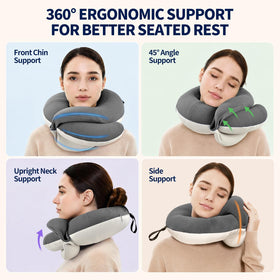 BUYUE travel neck pillow front-support keeps chin aligned for comfortable rests.