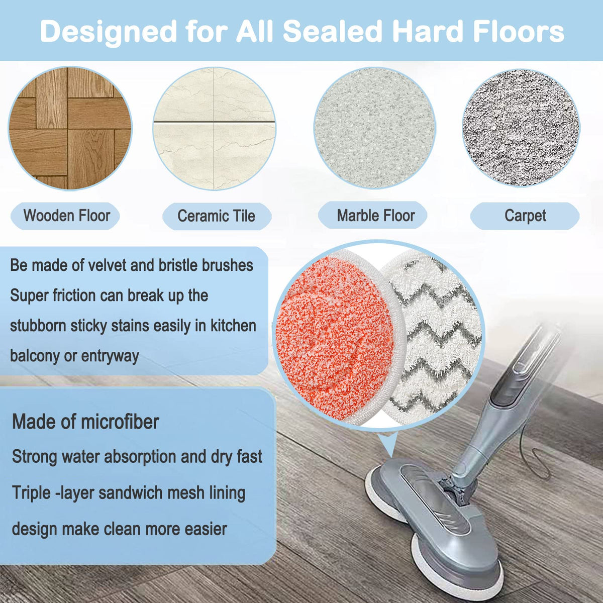 Bvhonwe S7001 microfiber pad absorbs moisture and dries quickly.
