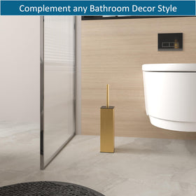 BVL brushed gold holder-base showing stable, tidy storage in a modern bath