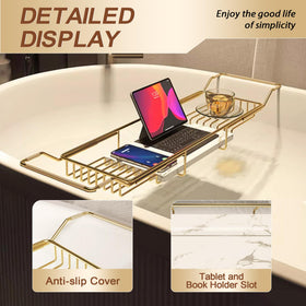 BVL PVD gold bath shelf resists rust in steamy bathrooms.