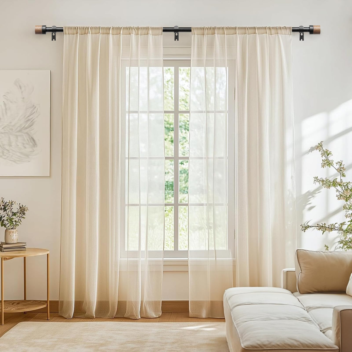 BVLGON wood curtain rod finials highlight imitation wood grain for a timeless look.