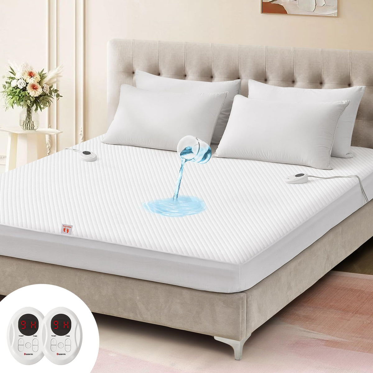 Bwarm waterproof heated mattress pad king size for clean, cozy nights