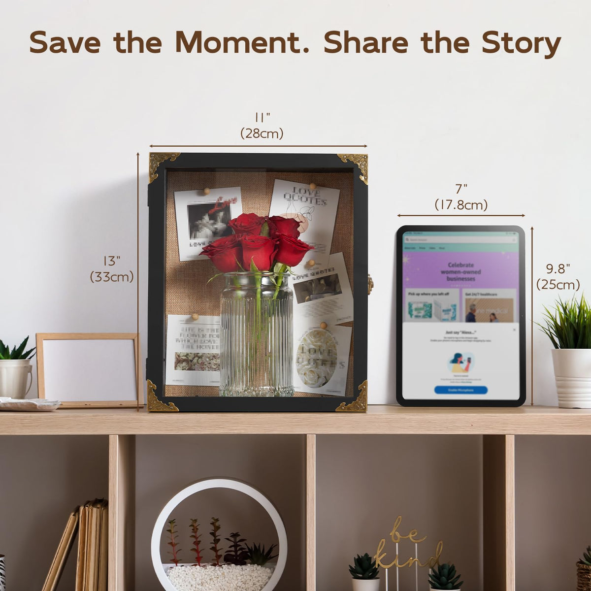 BWODYAY deep shadow box with 4.9-inch depth suitable for bouquets and bulky mementos