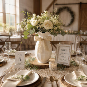 bwytbwy vase on dining table centerpiece complements modern farmhouse decor.