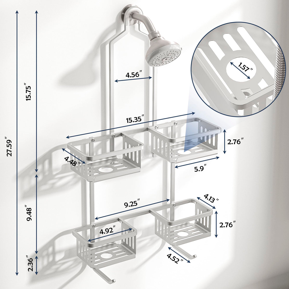 BXINREDA grid-style shelf drains quickly to prevent buildup.