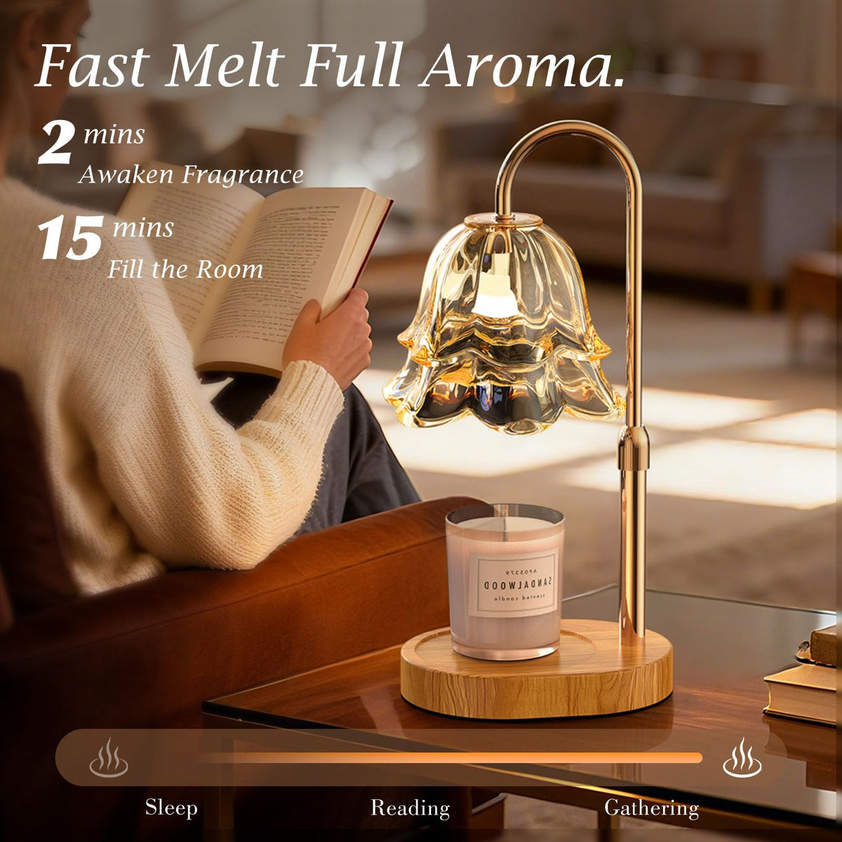BYART Candle Warmer Lamp showing adjustable height for versatile use in rooms.