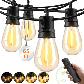 BYGUQ Outdoor String Lights 65ft ambiance for cozy evenings outdoors.