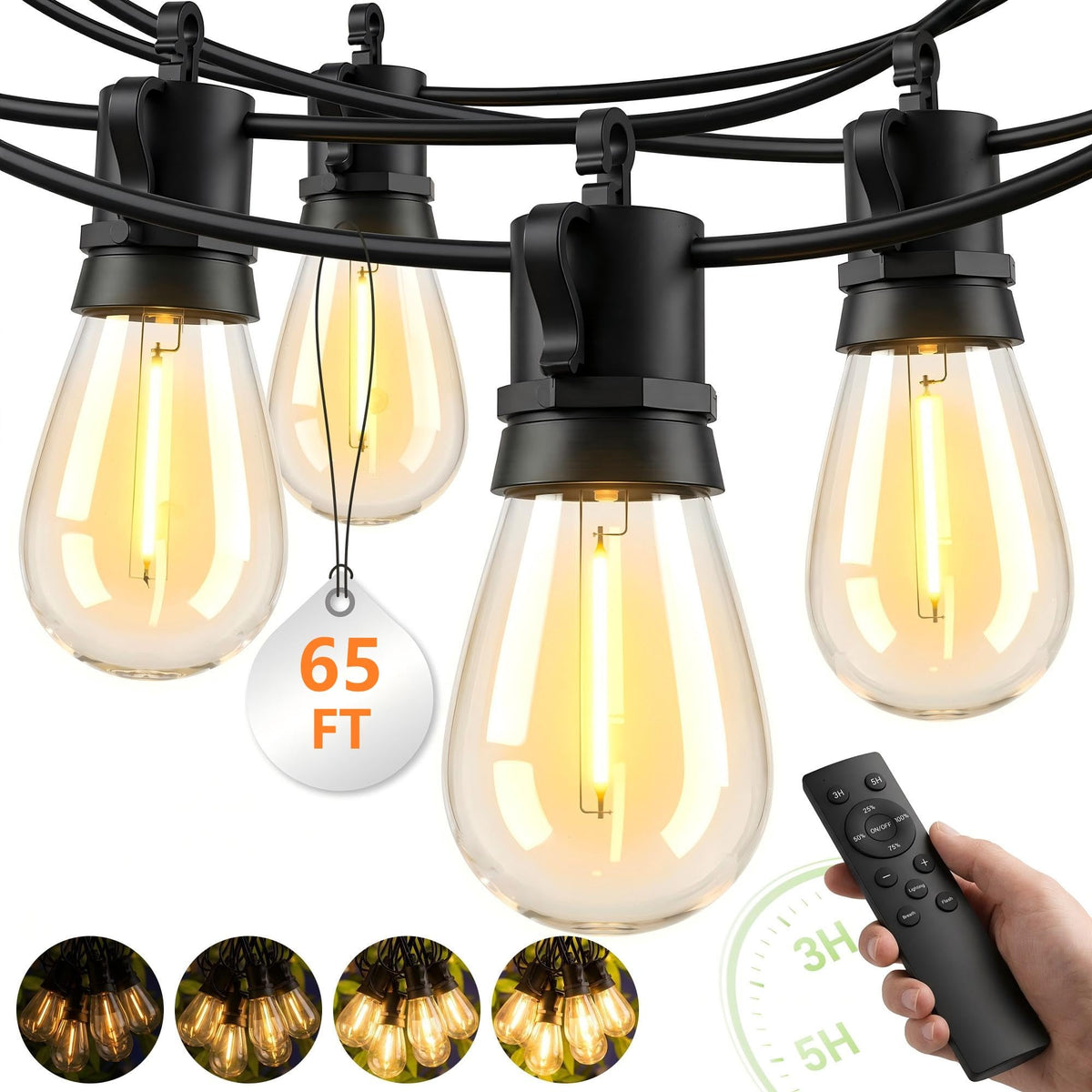 BYGUQ Outdoor String Lights 65ft ambiance for cozy evenings outdoors.