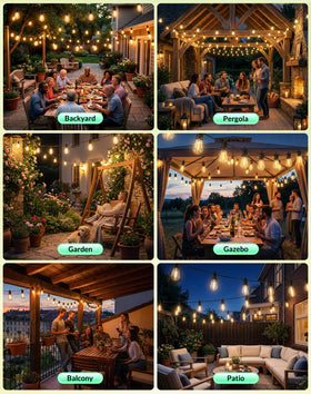 BYGUQ Gazebo and patio setup enhances evenings with warm LED glow.