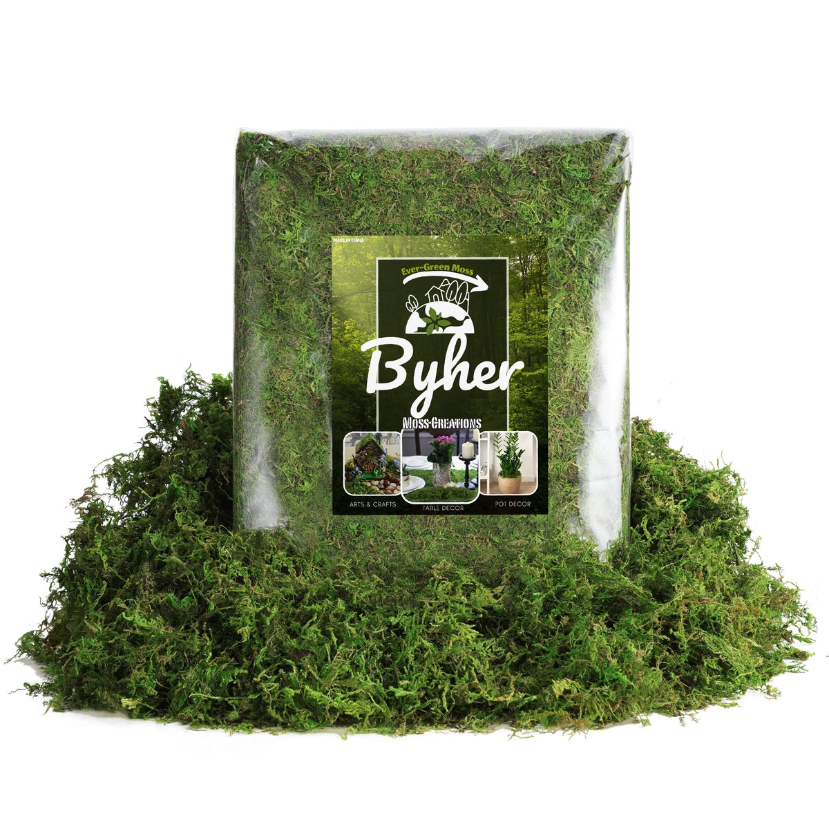 BYHER indoor-outdoor moss filler fits pots indoors or out for all-season décor.