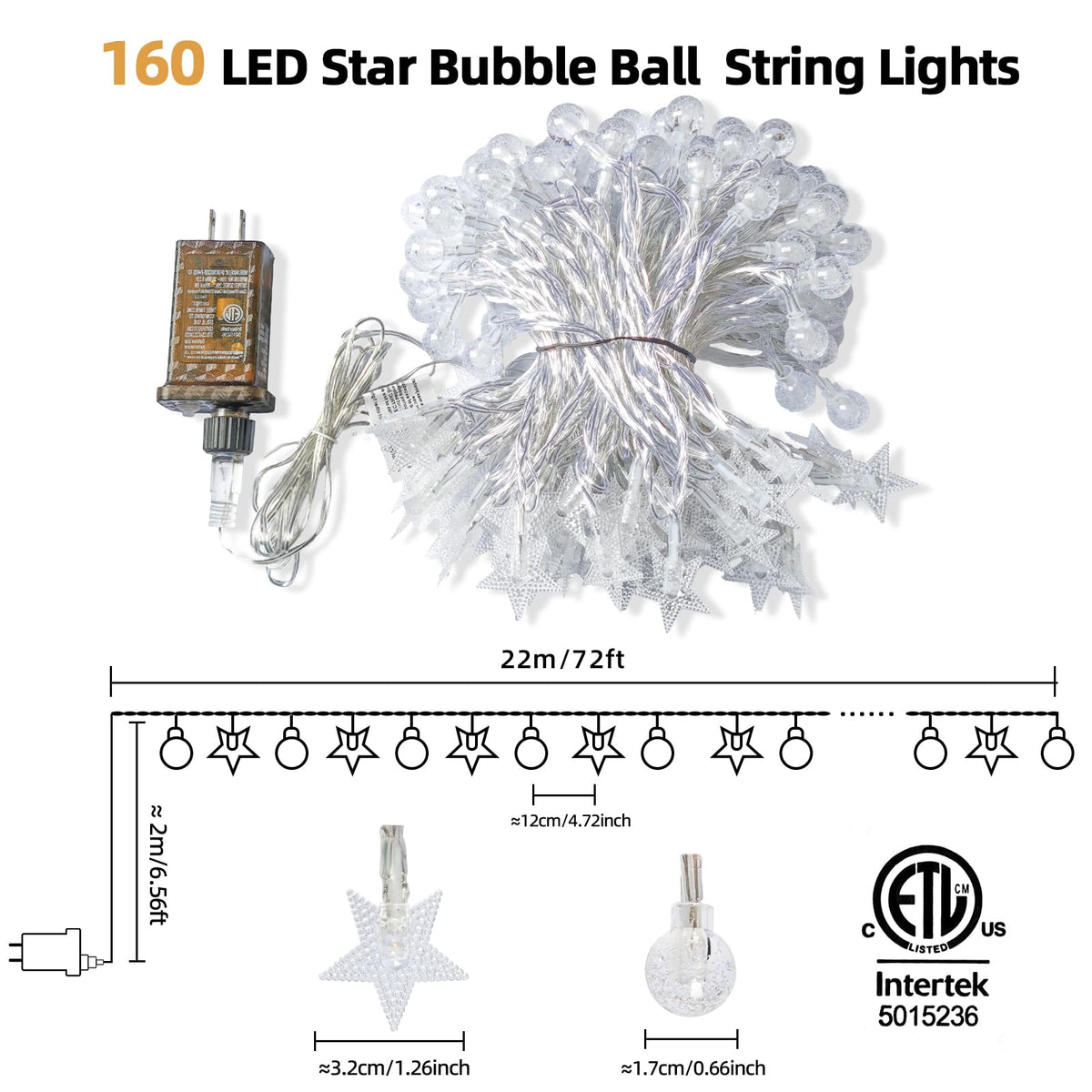 BYIZO 160 LED string lights cascade for balanced illumination.