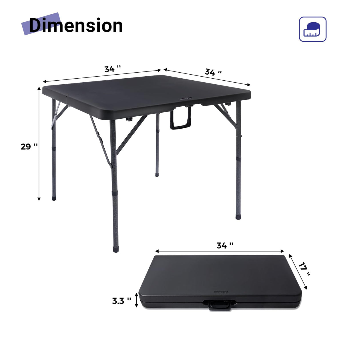 Byliable 34-square folding table open for easy setup and dining