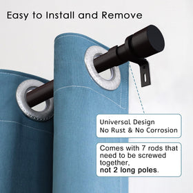 Byondeth curtain rod assembly with multiple sections for stable, long-length setups