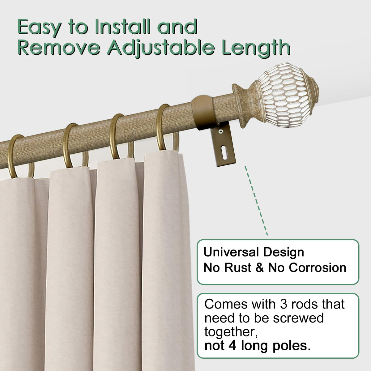Byondeth curtain rod 1 inch diameter for sturdy drapery support