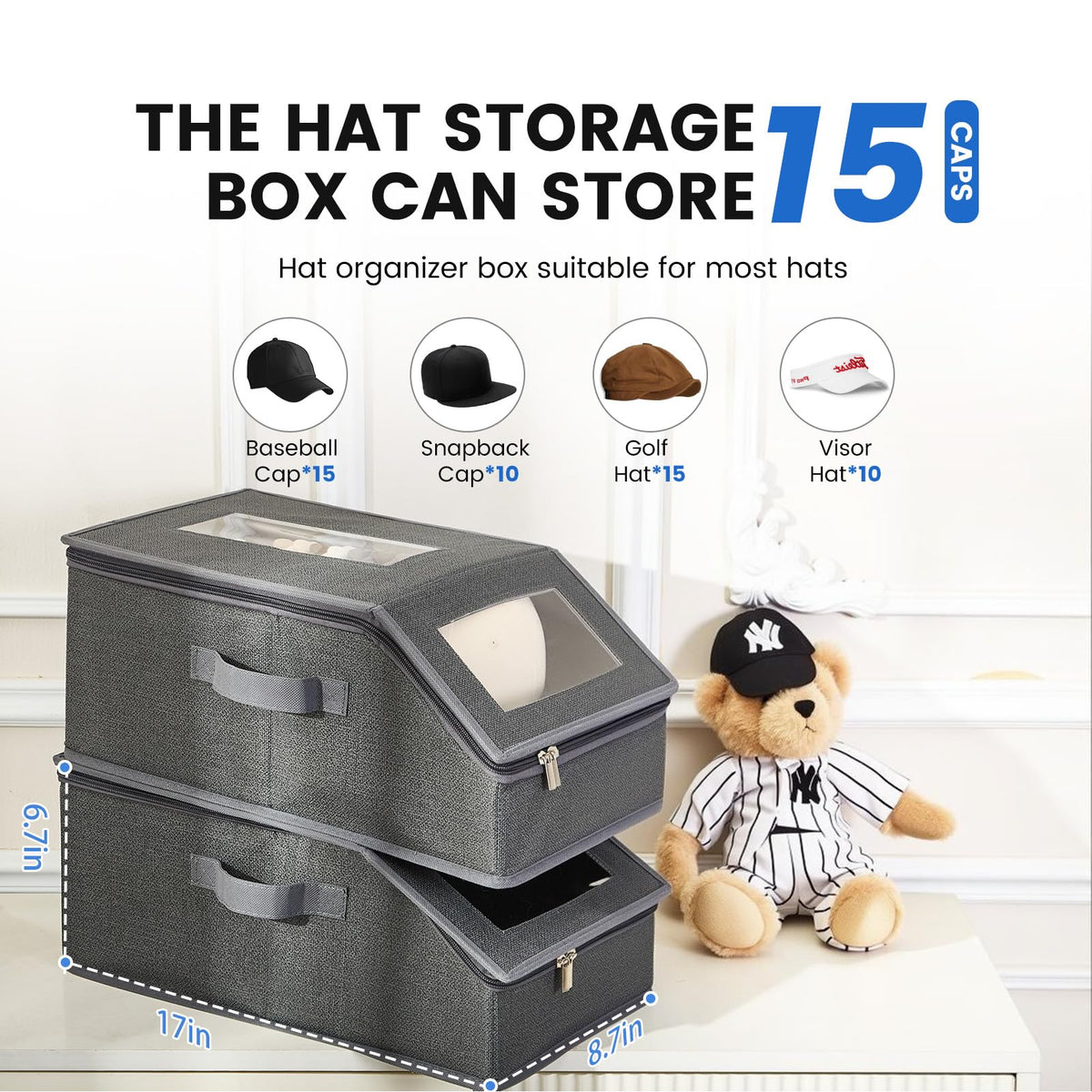 BYSOQIJAH dust-proof hat storage protects caps from dust and crushing.