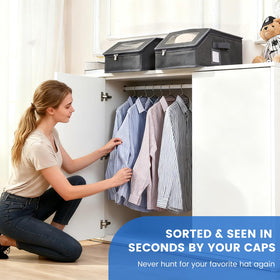 BYSOQIJAH stackable hat box design saves closet space and organizes caps.