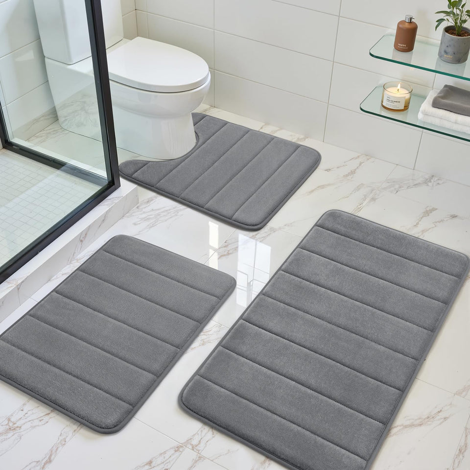 BYSURE dark grey memory foam bath rug set, front view for plush comfort