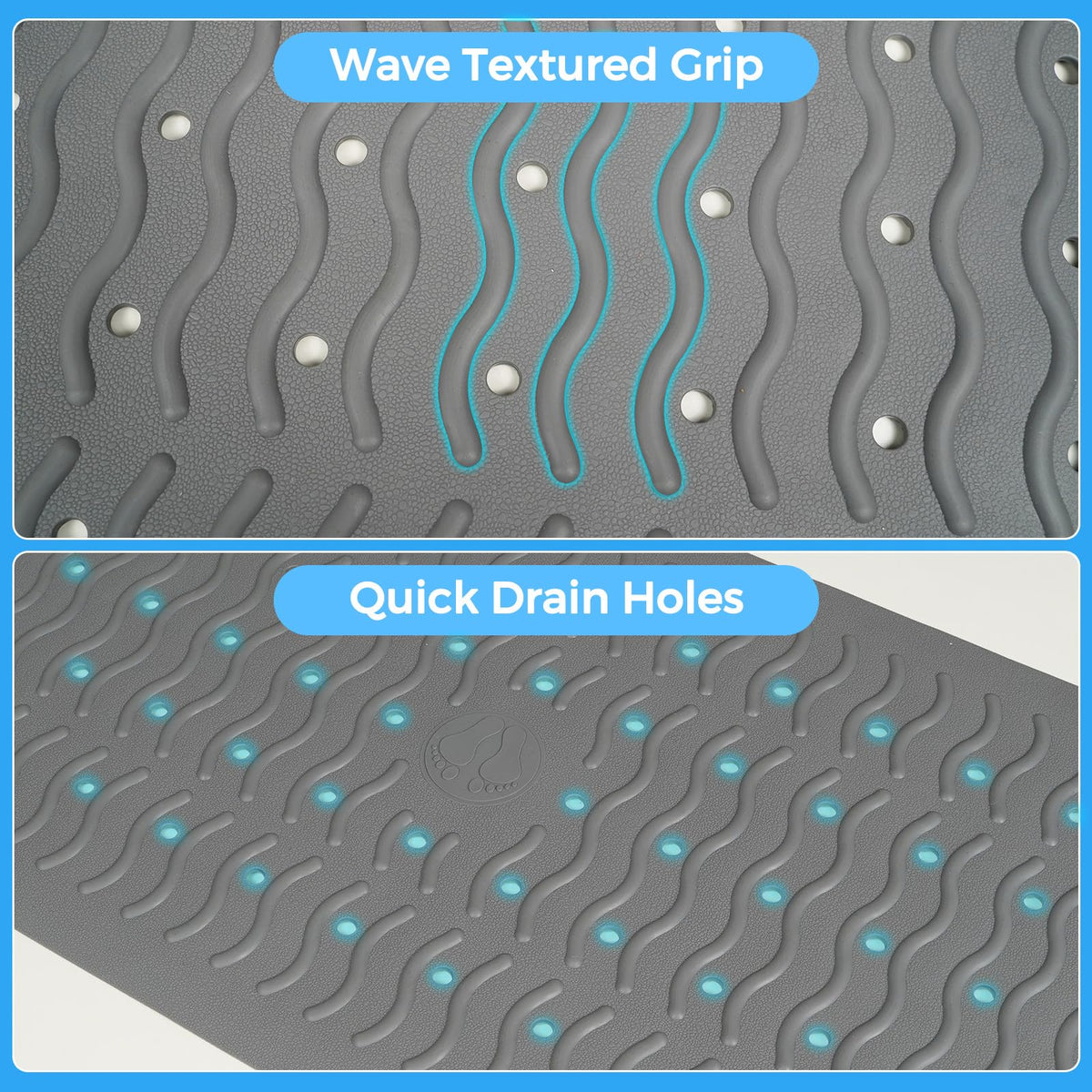 BYTANA non-slip mat with wave channels helps water drain quickly.