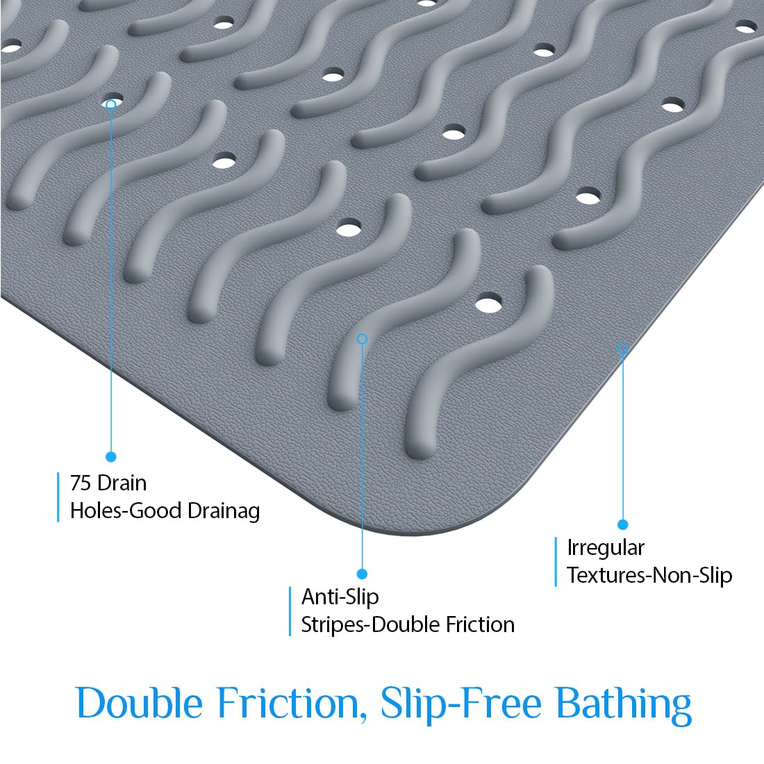 BYTANA tub mat highlighting 194 suction cups for stable placement during showers.