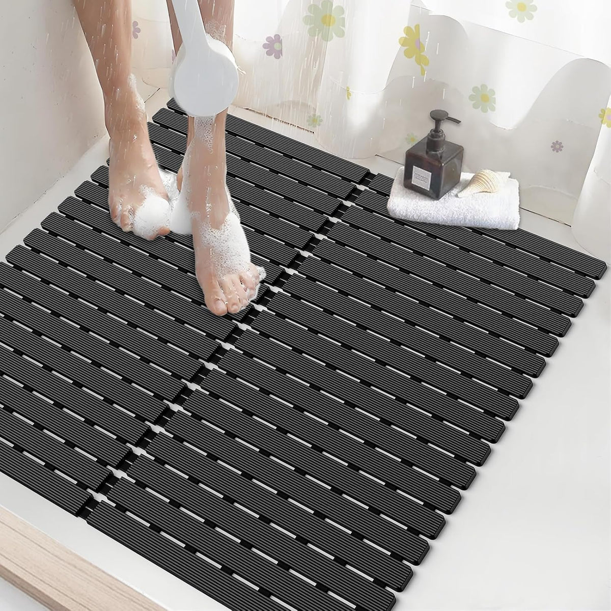 BYTANA shower mat with 236 suction cups ensures secure footing on wet surfaces