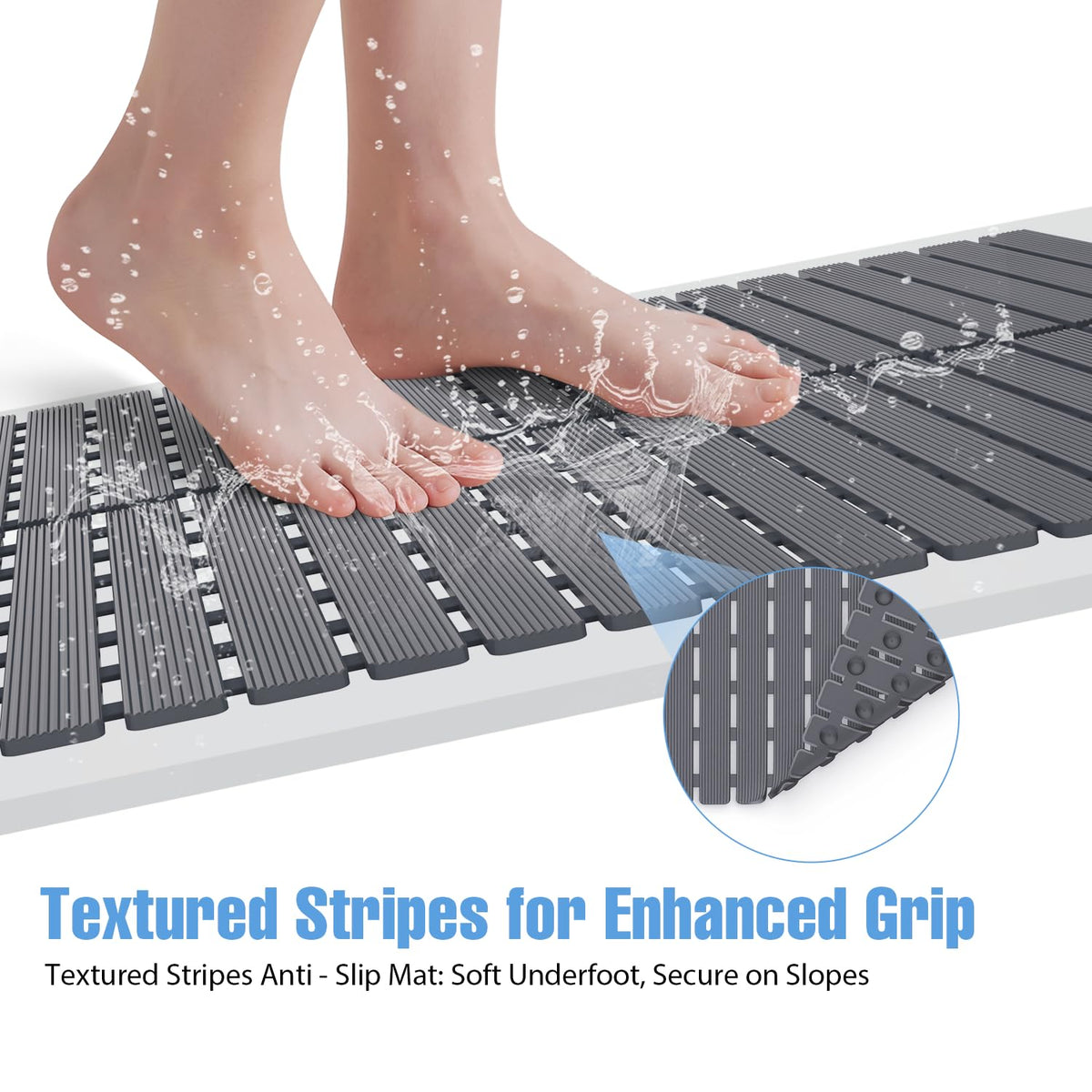 BYTANA shower mat fast drain channels keep feet dry after showers.