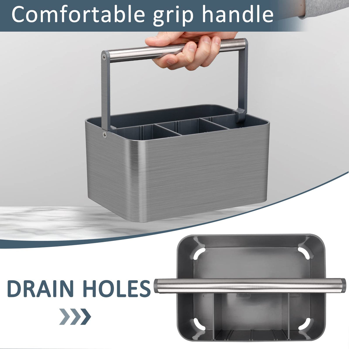 BYUNER plastic bathroom tote with drain holes keeps items dry after use.