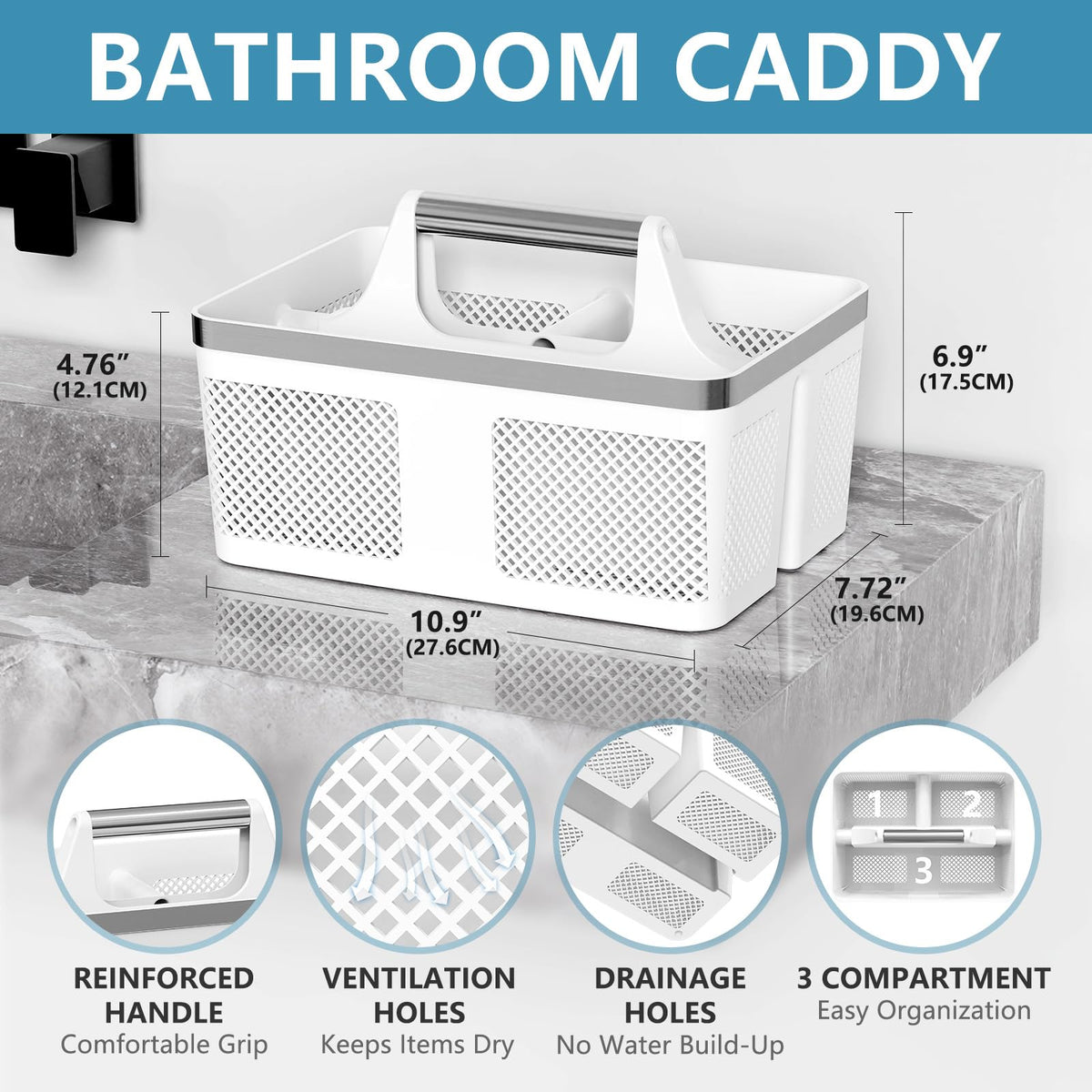 BYUNER plastic shower caddy dorm compartments keep items organized.