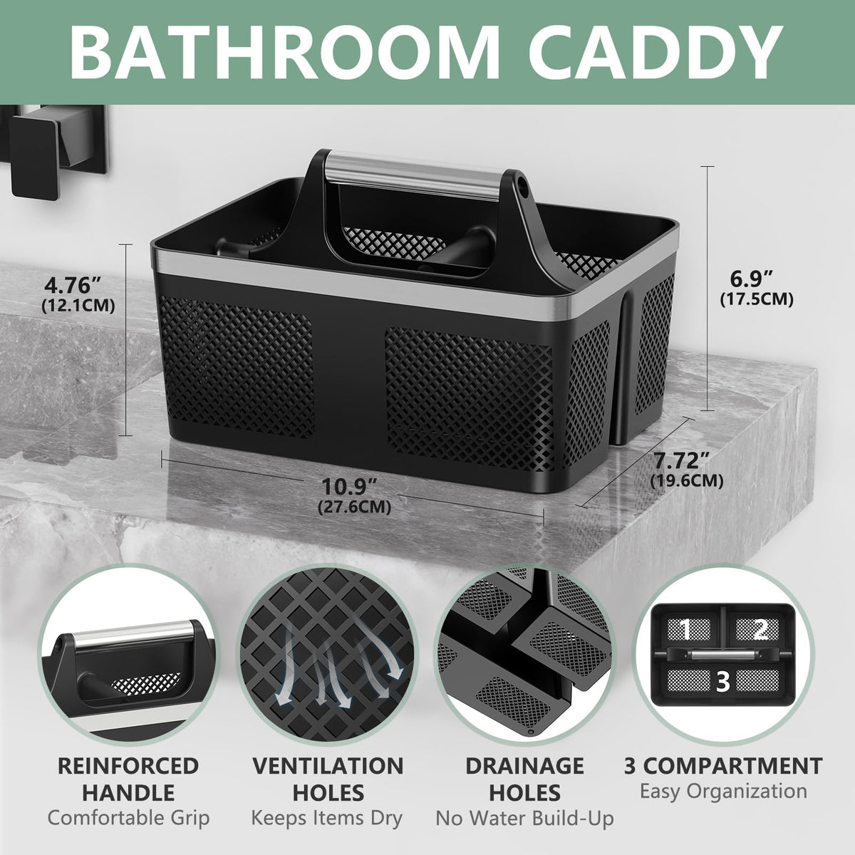BYUNER Portable bathroom caddy shown in compact dorm-use size