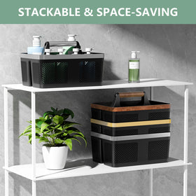 BYUNER three-compartment caddy keeps shampoo, conditioner, and body wash organized